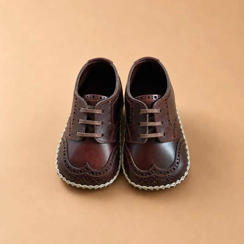 Baby First shoes Derby Wing tip Brown
